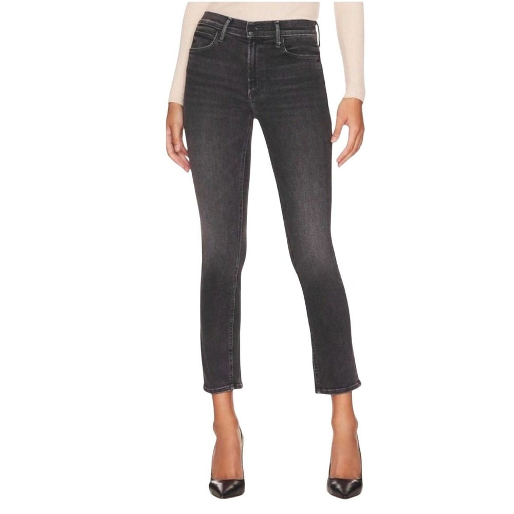 Mother Mid Rise Dazzler Ankle Jeans Faded Black Slim Straight Stretch 27 FLAW